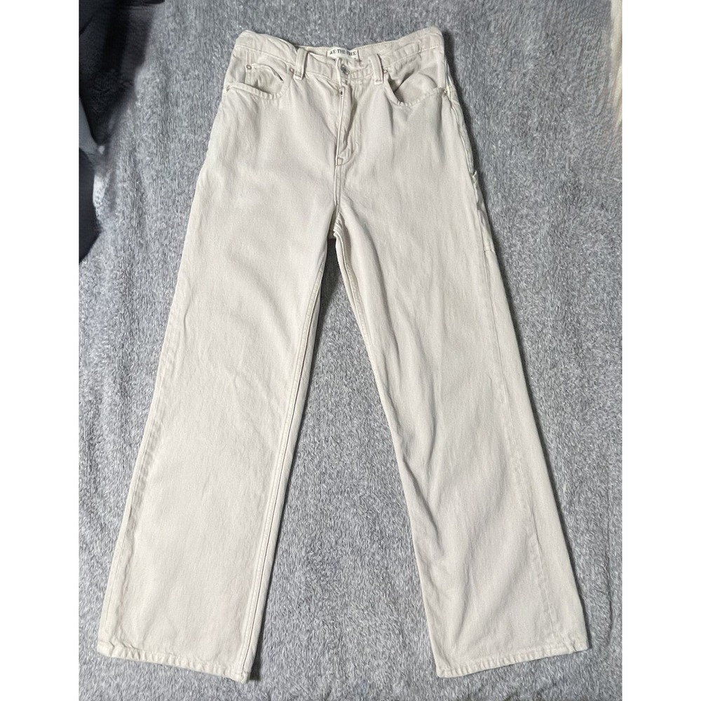 Free People We The Free Tinsley Baggy High Rise Straight Leg Jeans Cream 28